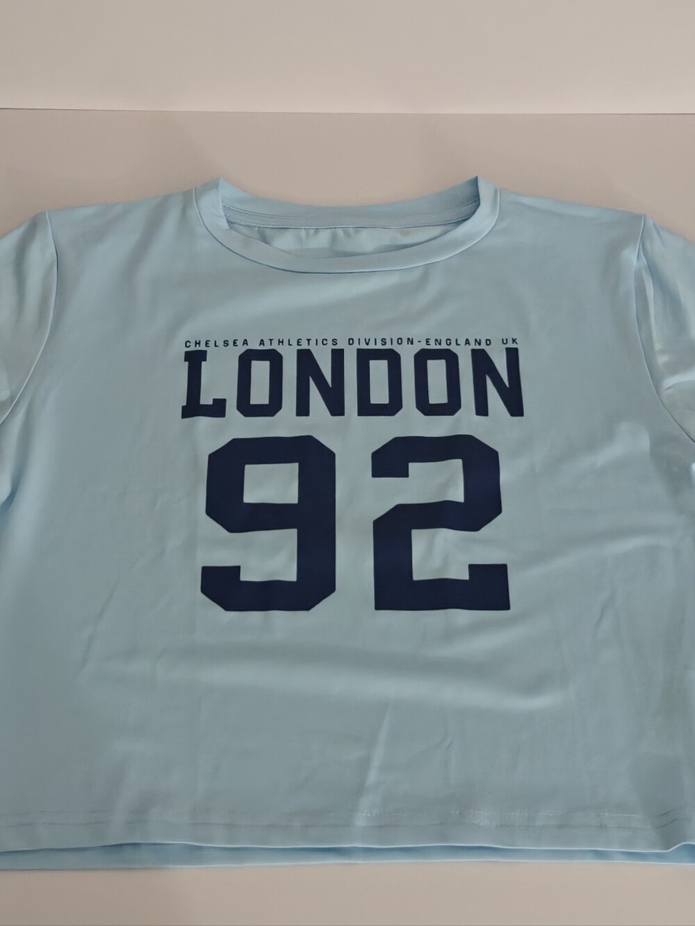 Light Blue 'London 92' Graphic Crop Crew Neck T-Shirt